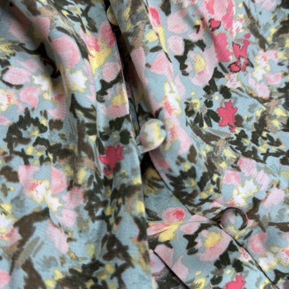 Loft Floral V-Neck Button Closure Midi Dress Short Sleeve 100% Rayon A line L - Picture 11 of 11